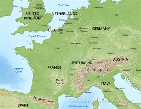 Geographical Map Of Western Europe Switzerland Bern Belgium Germany