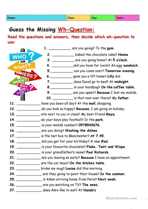 Wh Questions English Esl Worksheets For Distance Wh Questions