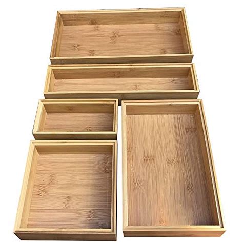 Simhoo Bamboo Stackable Drawer Organizer And Desk Storage Boxtray For