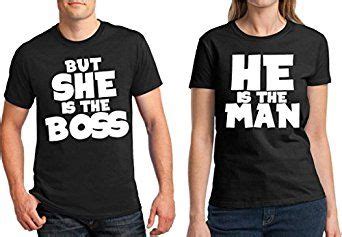 A romantic gift for him or her. Matching Couple Shirts He Is The Man But She Is The Boss T-shirt Black | Couple shirts, Matching ...