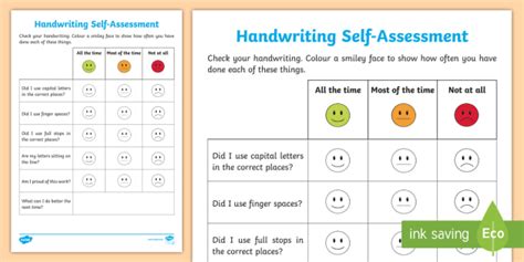 Writing Self Assessment Worksheet Worksheet