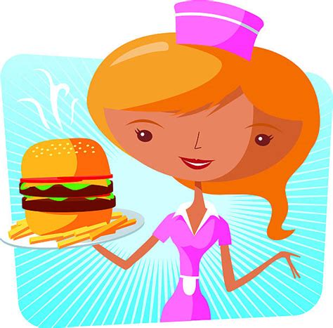 Cartoon Waitress With Burger Illustrations Royalty Free Vector