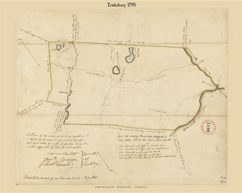 Tewksbury Massachusetts 1795 Old Town Map Reprint Roads Place Names