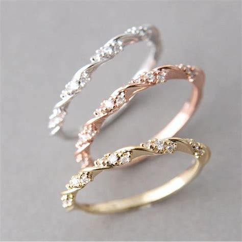 Simple Diamond Studded Twist Ring Elegant Wedding Rings Wedding