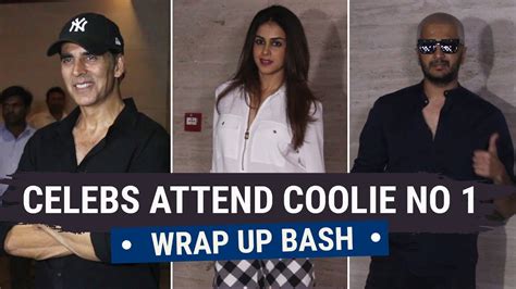 Akshay Kumar Riteish Deshmukh Genelia Deshmukh And Karisma Kapoor Attend Coolie No 1 Wrap Up