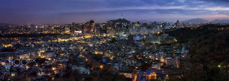 Seoul Panorama Multiple Shots Of Seoul Sunset Scene Stitched Together