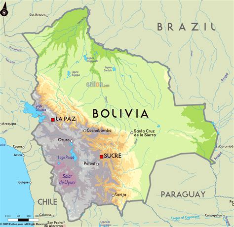 Grande Mapa Físico De Bolivia Con Principales Ciudades Bolivia