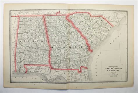 1884 Southern States Map South Carolina Georgia Alabama Etsy Map Of Florida State Map