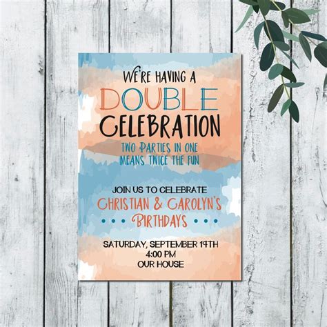 Twice The Fun Birthday Invitation Printable Double Etsy Canada