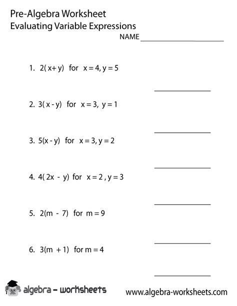 Pre Algebra Free Printable Worksheeta
