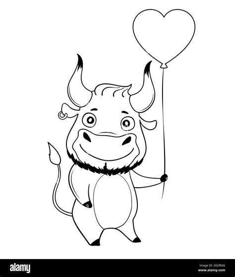 Cool Bull With Heart Shaped Balloon Symbol Of 2021 Vector