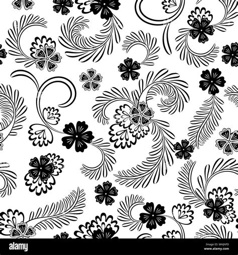Vintage Seamless Black And White Floral Pattern On A Black Background