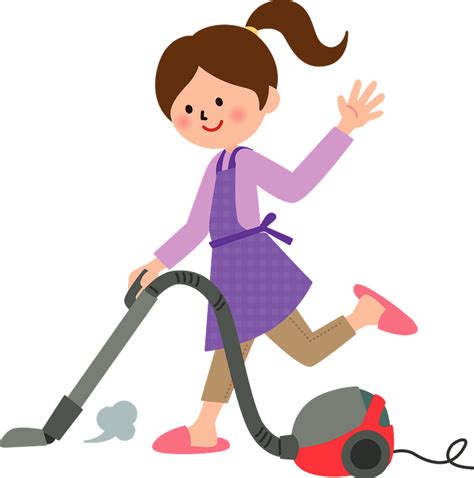 Woman Is Cleaning With A Vacuum Cleaner Clipart Free Download