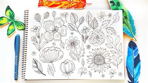 Summer Flowers Doodles Ideas For Bullet Journal Easy Floral Drawing