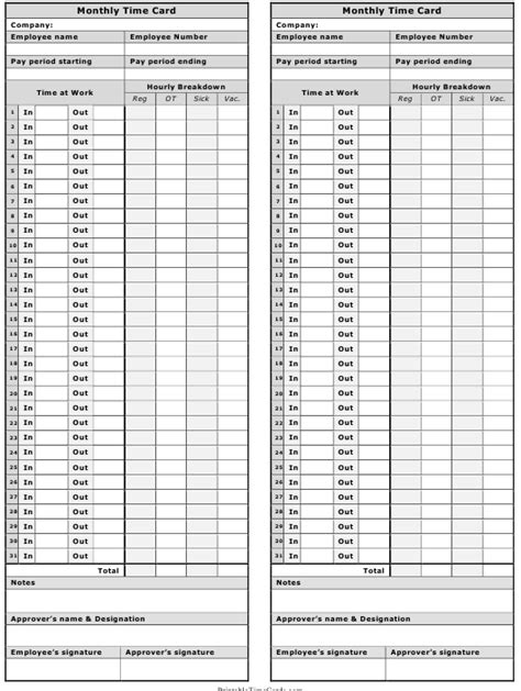 Monthly Time Cards Templates Download Printable Pdf Templateroller