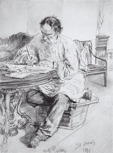 Leo Tolstoy Working At The Round Table 1891 Ilya Repin