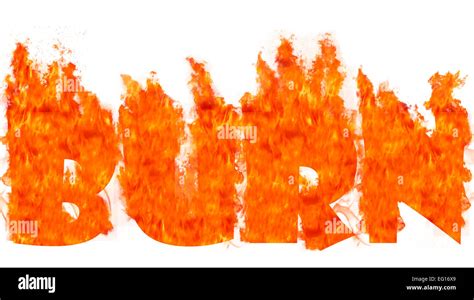 Concept Image Of Flaming Words Hot Burn Fire On Plain Background Stock