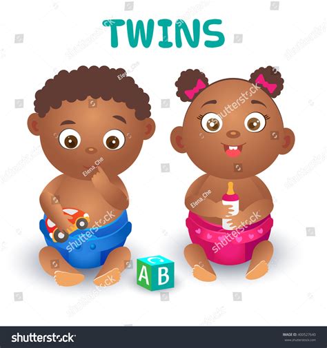 Cute Black Babies Were Twins Diapers Stock Vector