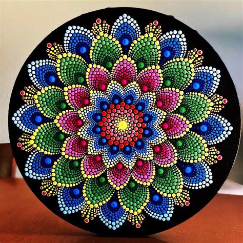 Color Burst Dot Mandala On 12 Round Stretched Canvas In Shades Of