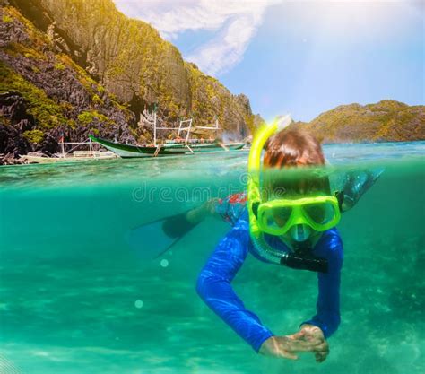 Boy Swimming Underwater Stock Photo Image Of Lagoon 97554212