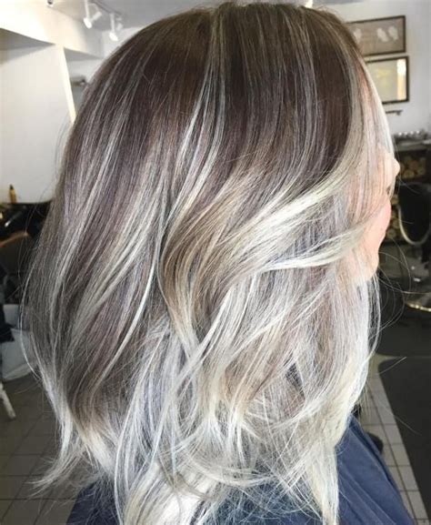 Brown Layered Hair With Silver Balayage Brown Hair With Silver