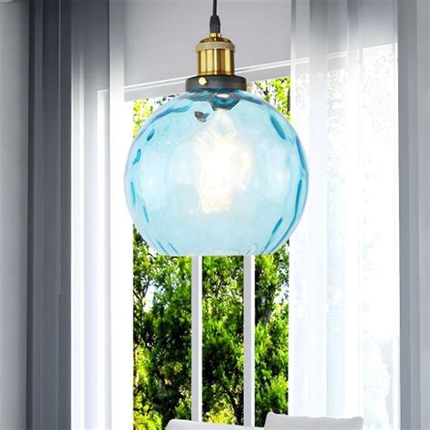 Blue Globe Pendant Lighting Fixture Industrial Dimpled Glass 1 Light Living Room Hanging Ceiling