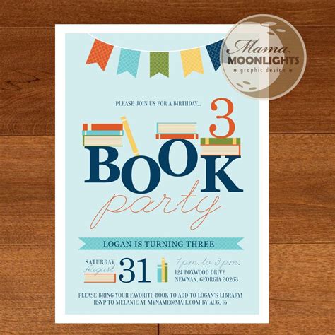 Book Birthday Party Invitation Digital Printable 5x7 Invite Etsy