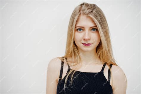 Premium Photo Portrait Of Blonde Girl In Black Wear Against White