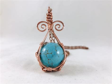 Copper Wire Wrapped Turquoise Sphere Gemstone Wire Wrapped Turquoise