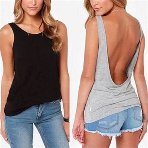 Hot New Summer Women Casual Sleeveless Shirt Sexy Deep V Open Back Vest Camisole Backless