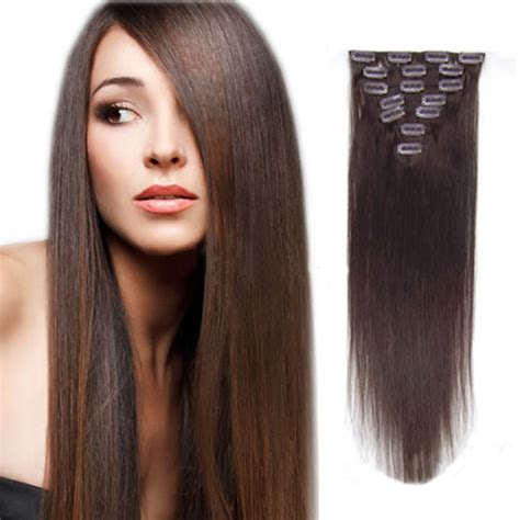 18 Inch 2 Dark Brown Clip In Remy Human Hair Extensions 7pcs