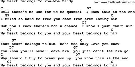 Country Musicmy Heart Belongs To You Moe Bandy Lyrics And Chords
