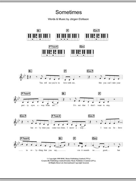Sometimes Sheet Music Britney Spears Piano Chordslyrics