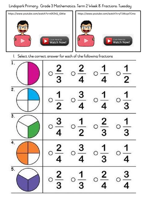 Free, printable 3rd grade math worksheets for home or classroom use. Mathematics: Grade 3 Term 2: Week 8 Tuesday: Fractions ...