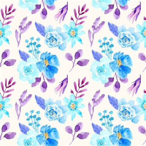 Watercolor Floral Seamless Pattern Blue And Purple Premium Vector