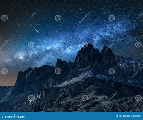 Milky Way Over Passo Gardena At Night Dolomites Stock Photo Image Of