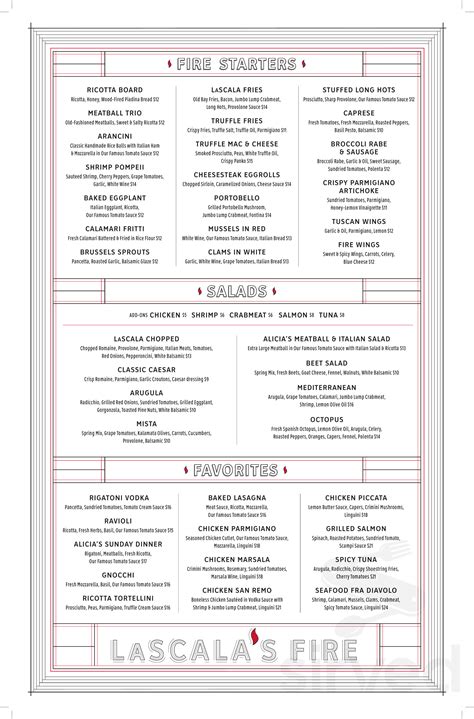 LaScala's Fire menu in Marlton, New Jersey, USA