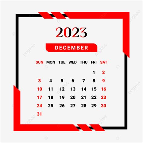 Calendrier Du Mois De Décembre 2023 Avec Un Style Unique Rouge Et Noir