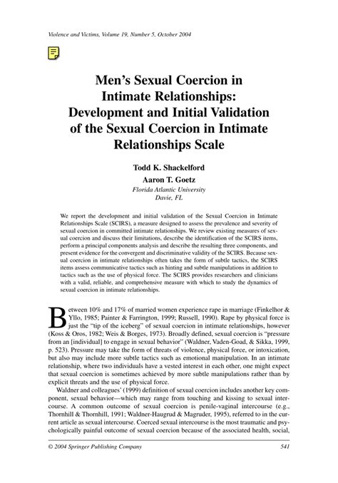 pdf men s sexual coercion in intimate relationships development and initial validation of the
