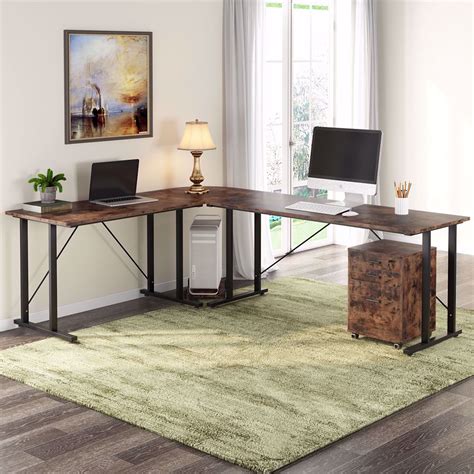Tribesigns 83 Inch Industrial L Shaped Desk With File