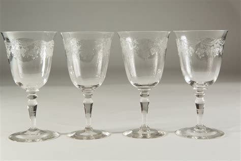 4 vintage wine glasses etched floral glasses antique cocktail glasses with ornate flowers