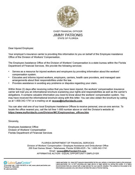 Florida Workers Compensation Notification Letter From Laborlawcenter Com