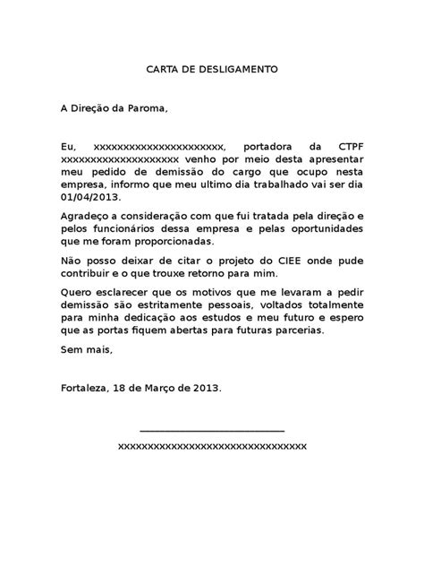 Pdf Carta De Desligamento Modelo Documentonl