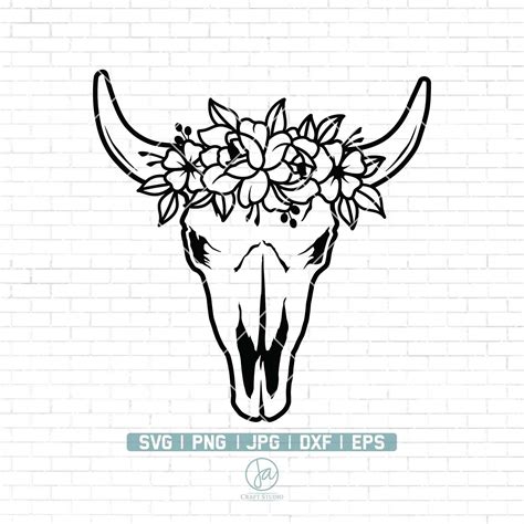 Cow Skull Floral Svg Cow Skull With Flowers Svg File Boho Etsy Cow Skull Cow Clipart