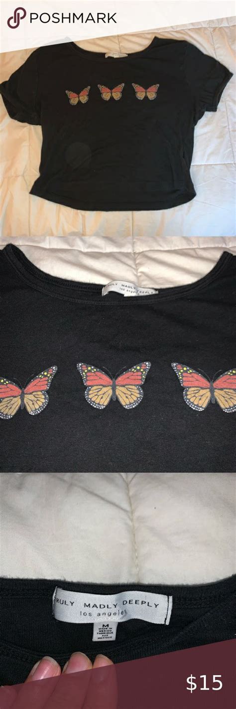 Monarch Butterfly Crop Top Size Medium Black Crop Top With Butterflies