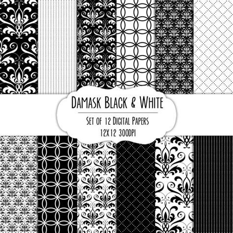 Damask Black And White Digital Scrapbook Paper 12x12 Set Of 12 Etsy