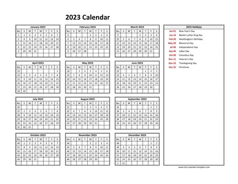 Printable 2023 Yearly Calendar With Week Numbers