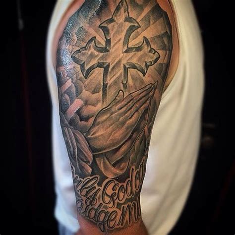Upper Arm Half Sleeve Cross Tattoos For Men Best Tattoo Ideas