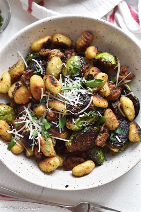 Pan Fried Gnocchi And Brussels Sprouts Stress Baking