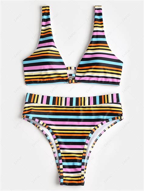 [33 Off] 2019 Rainbow Stripe Padded High Cut Bikini Set In White Zaful